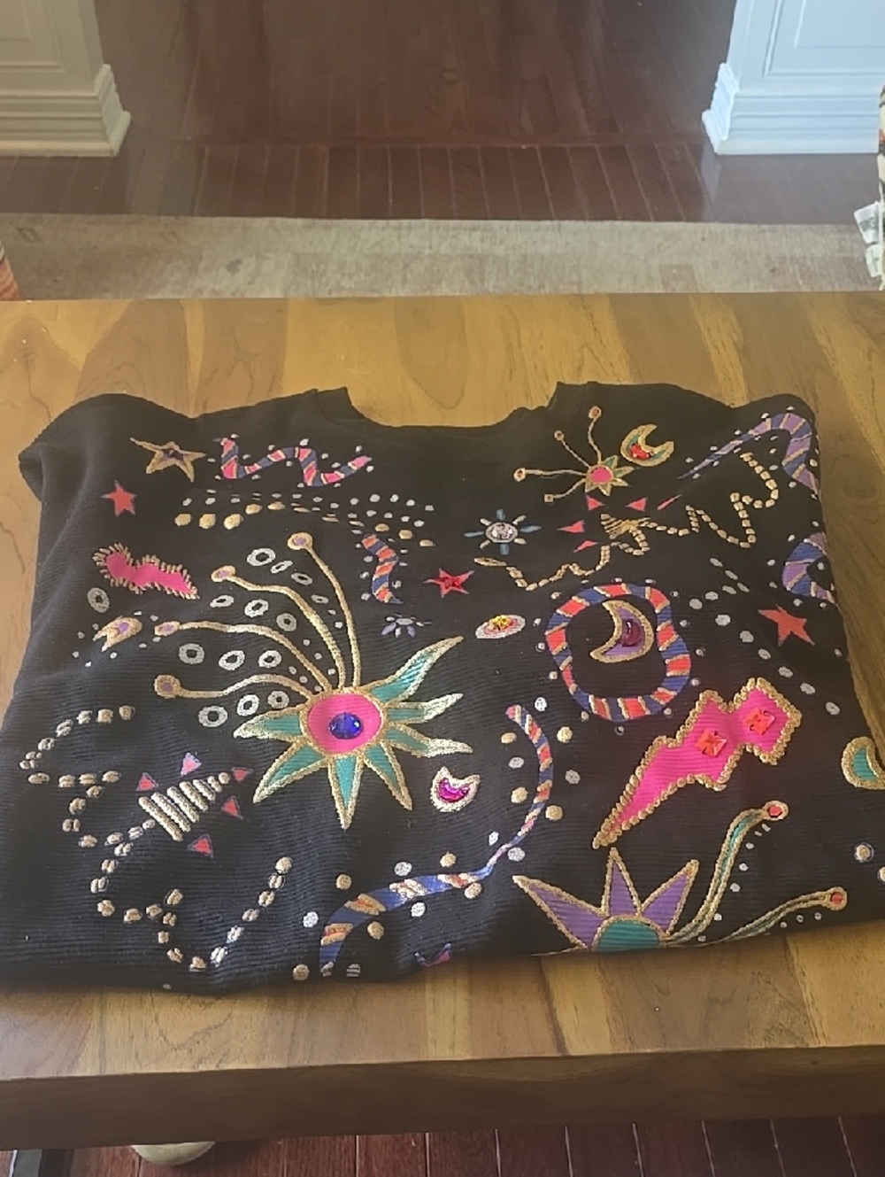 Black Embroidered Cosmic Graphic Sweatshirt